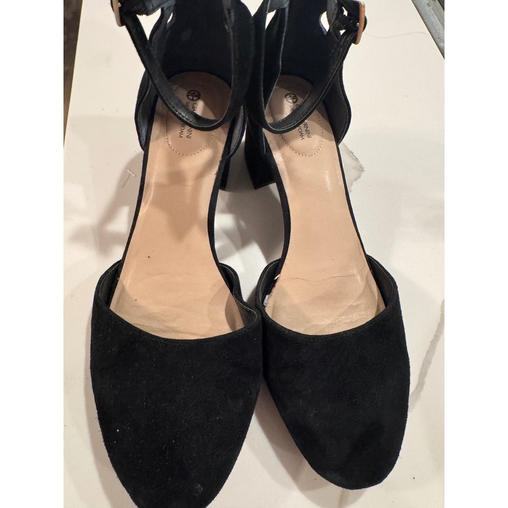 Giani Bernini Black Faux Suede Block Heel Ankle Strap Womens‎ 10M Memory Foam